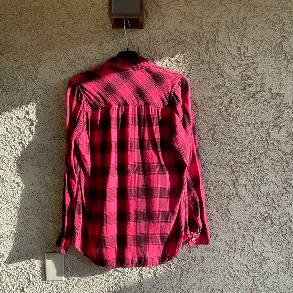 GAP | Women’s Long Sleeve Plaid Button-Up Flannel Shirt Pink Burgundy MEDIUM - Picture 7 of 14